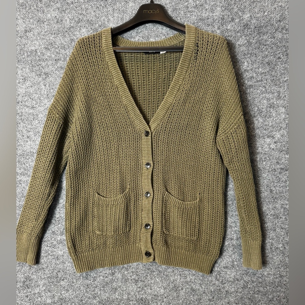 BDG Green Chunky Long Crochet Cardigan - Size Medium (M)